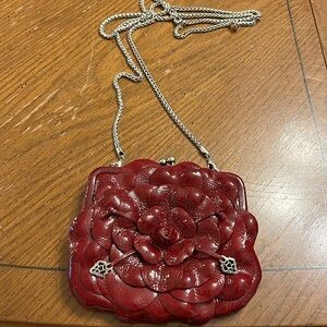 Brighton Red Floral Leather Mini Crossbody with Silver Chain